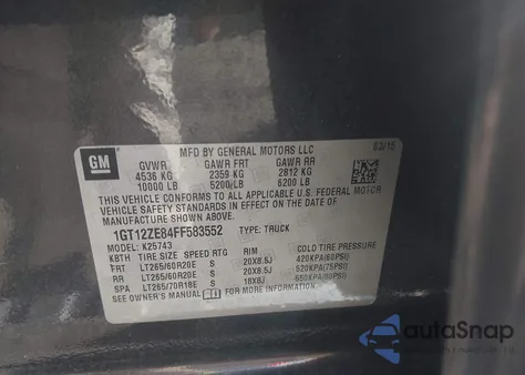 2015 GMC Sierra 2500Hd Slt z USA, uszkodzony, nr VIN 1GT12ZE84FF583552